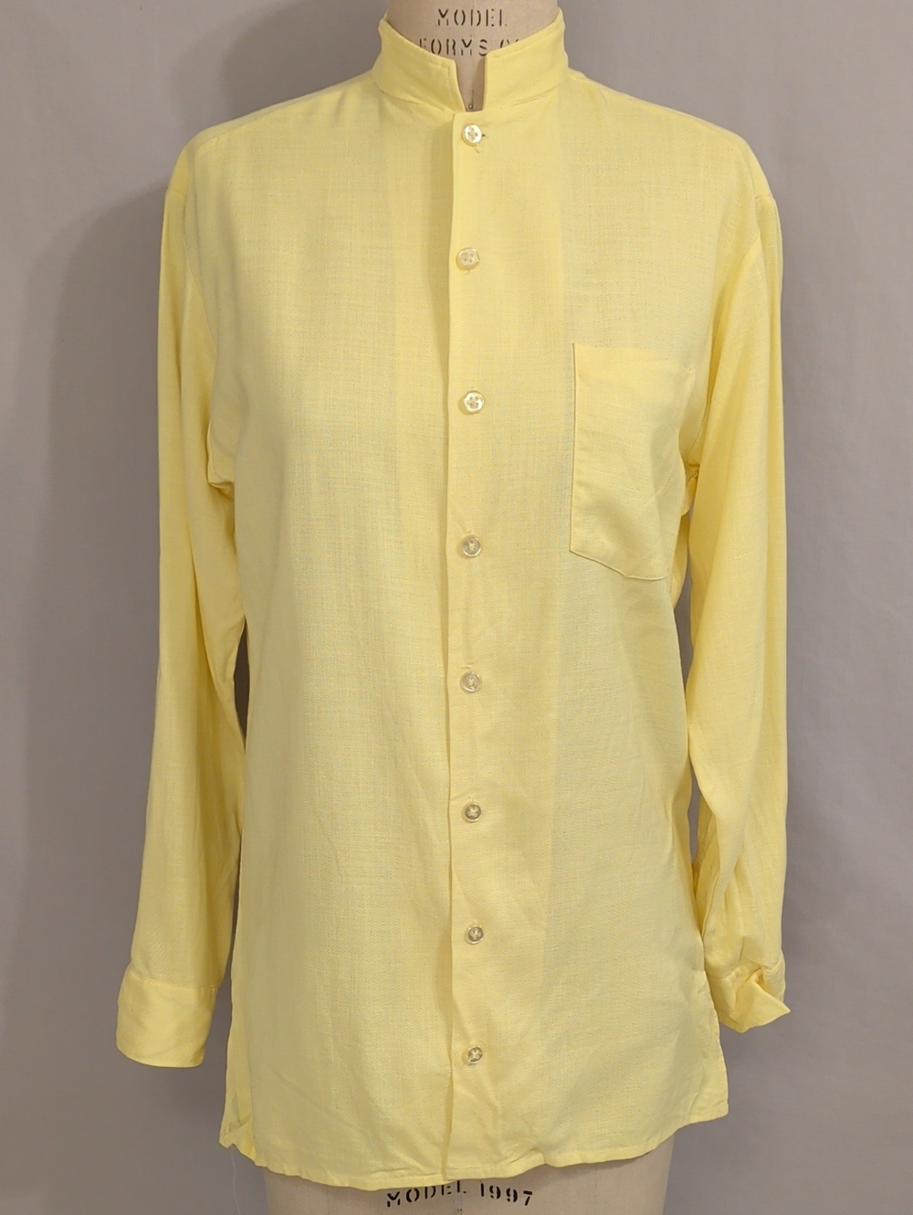 Vintage McGregor Yellow Mandarin Collar Button-Down Shirt Long Length SeeMeasure
